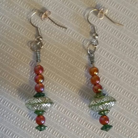 Handmade Green and Orange Earrings - Unique and Stylish - Picture 5 of 6
